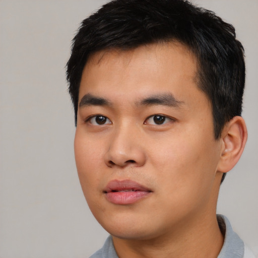 Neutral asian young-adult male with short  black hair and brown eyes