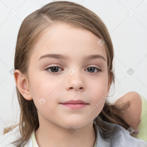 Neutral white child female with medium  brown hair and brown eyes