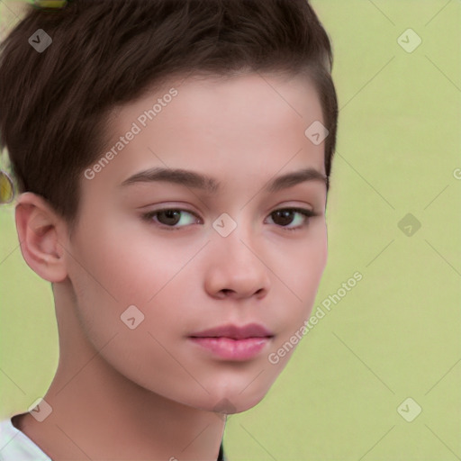 Neutral white child female with short  brown hair and brown eyes