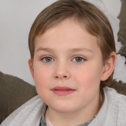 Neutral white child female with short  brown hair and brown eyes