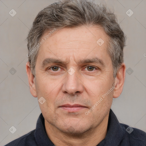 Neutral white adult male with short  brown hair and brown eyes