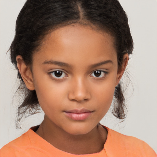 Neutral latino child female with medium  brown hair and brown eyes