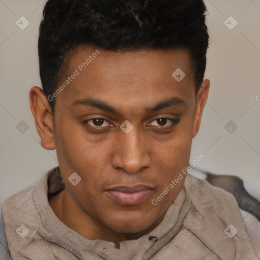 Neutral black young-adult male with short  brown hair and brown eyes