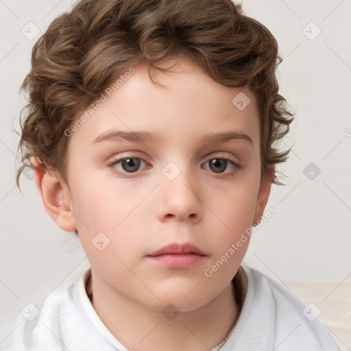 Neutral white child female with short  brown hair and brown eyes