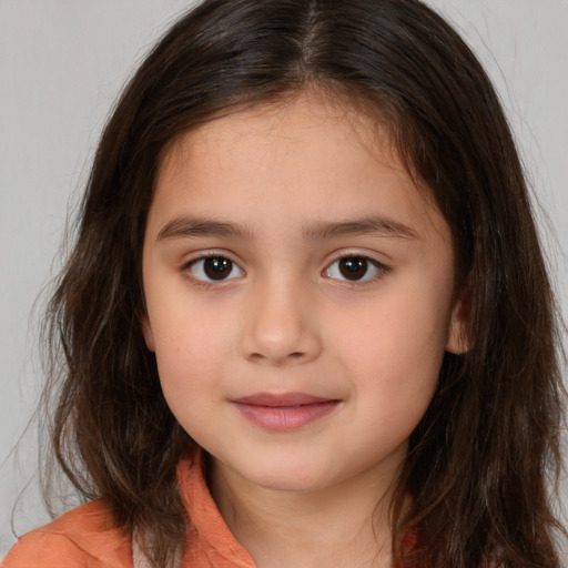 Neutral white child female with long  brown hair and brown eyes