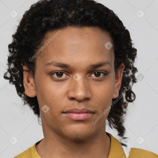 Neutral black young-adult female with short  brown hair and brown eyes