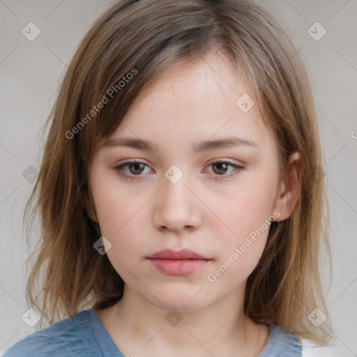 Neutral white child female with medium  brown hair and brown eyes