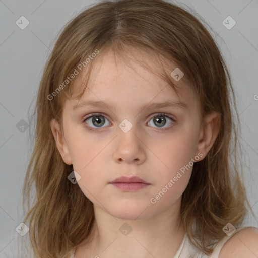 Neutral white child female with medium  brown hair and brown eyes