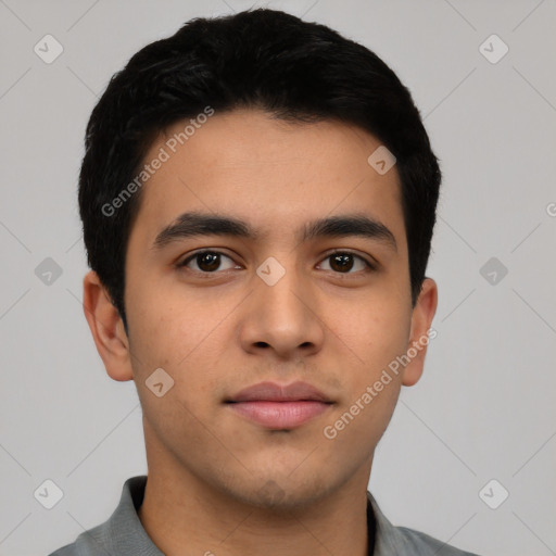 Neutral asian young-adult male with short  black hair and brown eyes