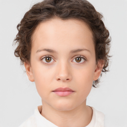 Neutral white child female with short  brown hair and brown eyes