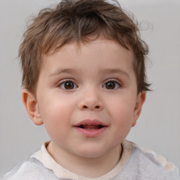 Joyful white child male with short  brown hair and brown eyes