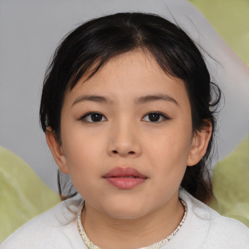 Neutral asian young-adult female with medium  brown hair and brown eyes