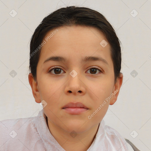 Neutral white child female with short  brown hair and brown eyes