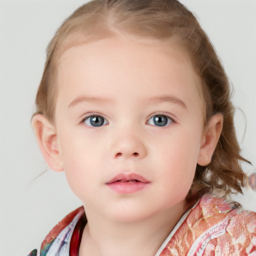 Neutral white child female with short  brown hair and blue eyes