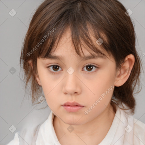 Neutral white child female with medium  brown hair and brown eyes