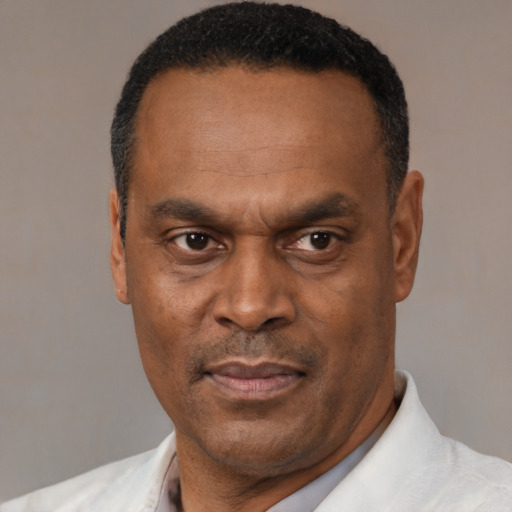 Neutral black adult male with short  black hair and brown eyes
