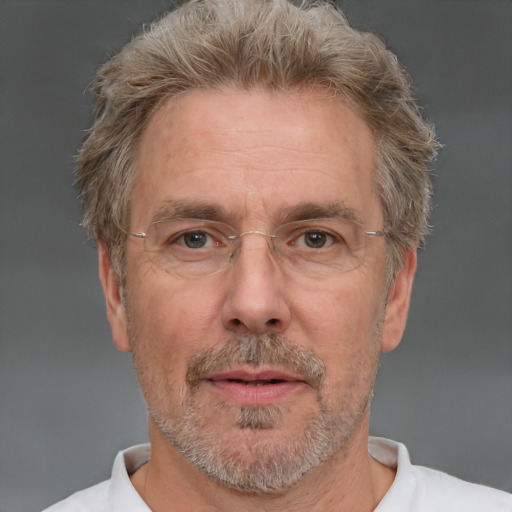 Neutral white middle-aged male with short  brown hair and brown eyes