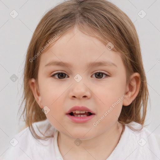 Neutral white child female with medium  brown hair and brown eyes