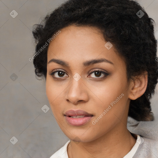 Neutral latino young-adult female with short  black hair and brown eyes