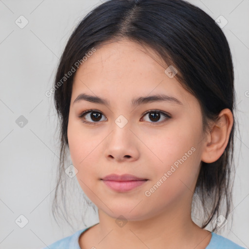 Neutral asian young-adult female with medium  brown hair and brown eyes