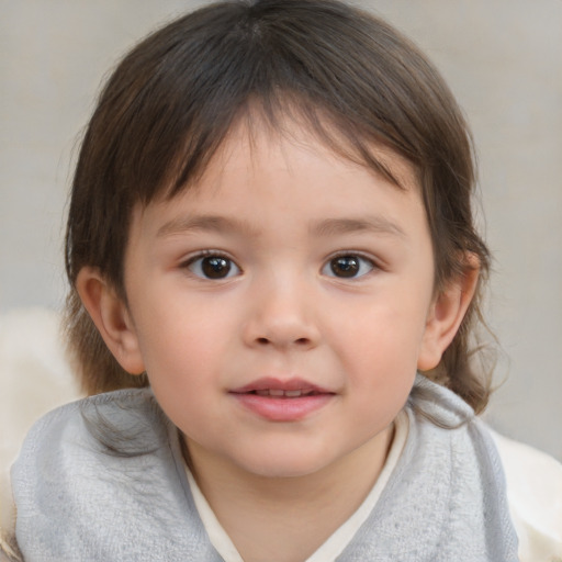 Neutral white child female with medium  brown hair and brown eyes