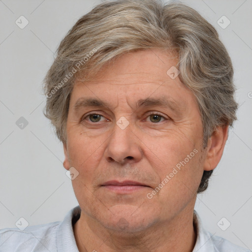 Neutral white middle-aged male with short  brown hair and brown eyes