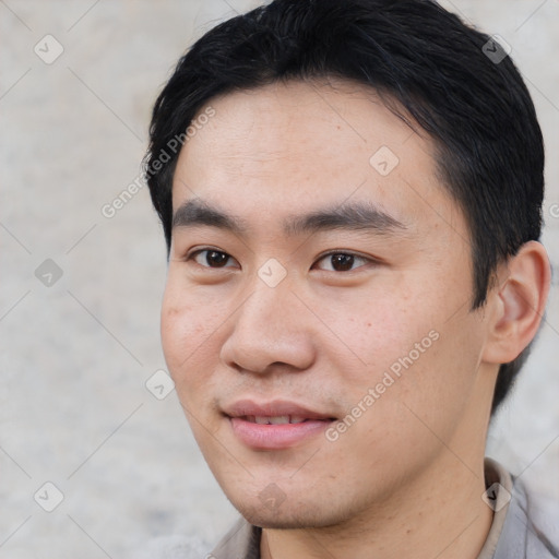 Neutral asian young-adult male with short  black hair and brown eyes