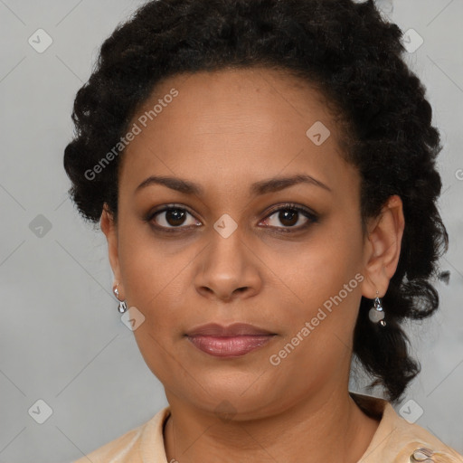 Neutral black young-adult female with short  brown hair and brown eyes