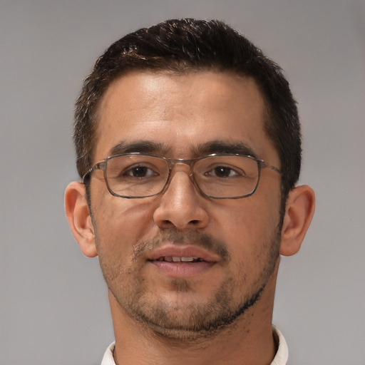 Neutral white adult male with short  brown hair and brown eyes
