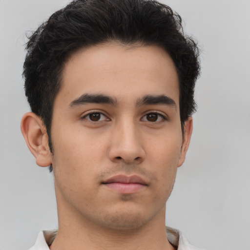 Neutral asian young-adult male with short  brown hair and brown eyes