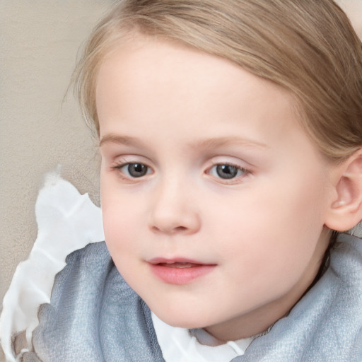 Neutral white child female with medium  brown hair and blue eyes