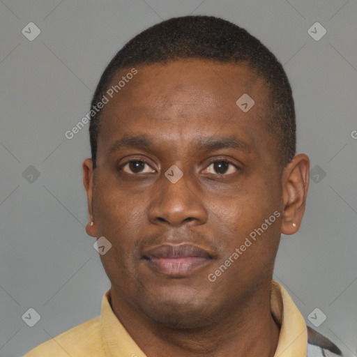 Neutral latino adult male with short  brown hair and brown eyes