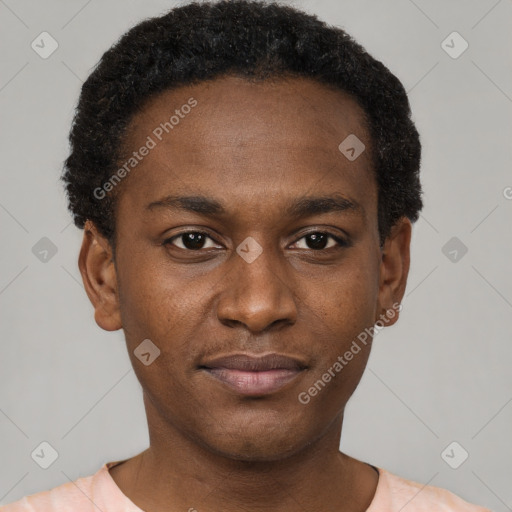 Neutral black young-adult male with short  brown hair and brown eyes