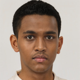 Neutral black young-adult male with short  brown hair and brown eyes