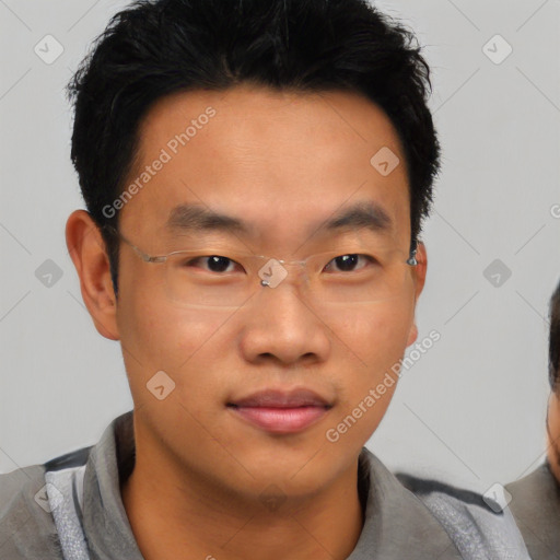 Neutral asian young-adult male with short  brown hair and brown eyes