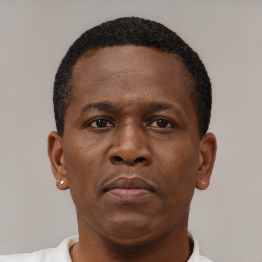 Neutral black young-adult male with short  brown hair and brown eyes