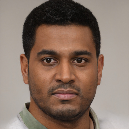 Neutral black young-adult male with short  brown hair and brown eyes