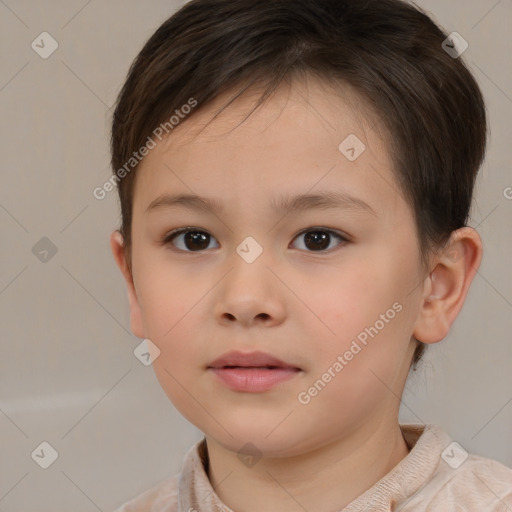 Neutral white child female with short  brown hair and brown eyes