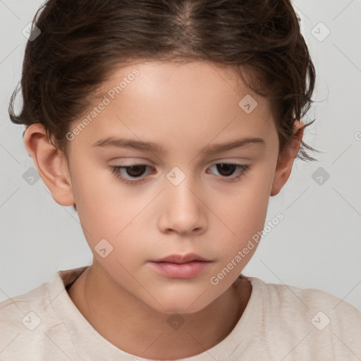 Neutral white child female with short  brown hair and brown eyes