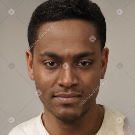 Neutral black young-adult male with short  brown hair and brown eyes