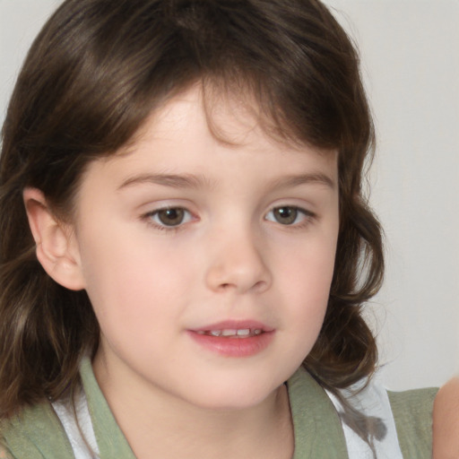 Neutral white child female with medium  brown hair and brown eyes