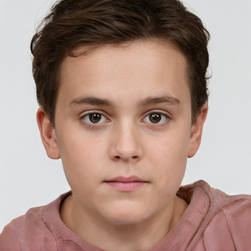 Neutral white child male with short  brown hair and grey eyes