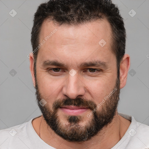 Neutral white adult male with short  brown hair and brown eyes