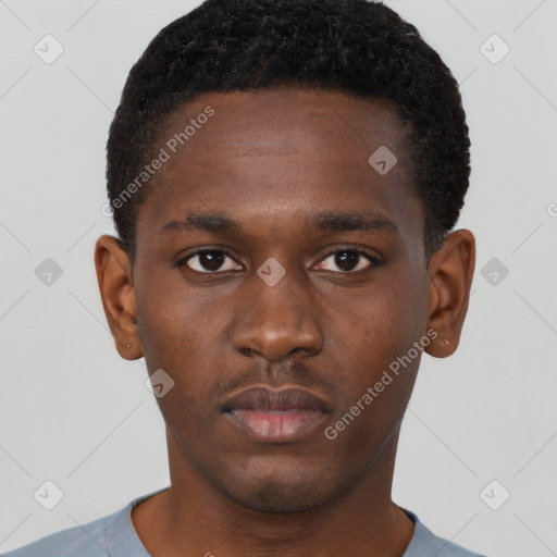 Neutral black young-adult male with short  brown hair and brown eyes