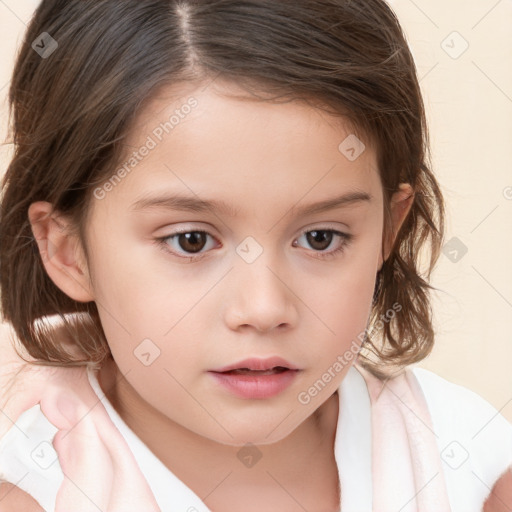 Neutral white child female with medium  brown hair and brown eyes