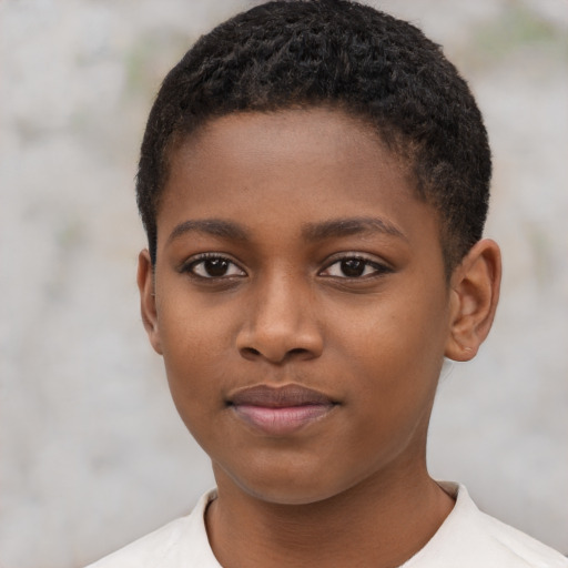 Neutral black child female with short  brown hair and brown eyes