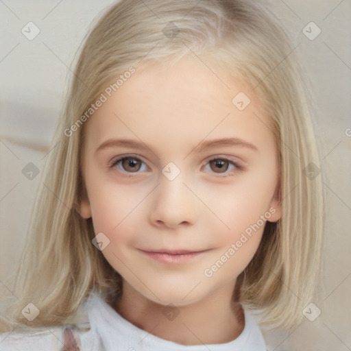 Neutral white child female with medium  brown hair and grey eyes