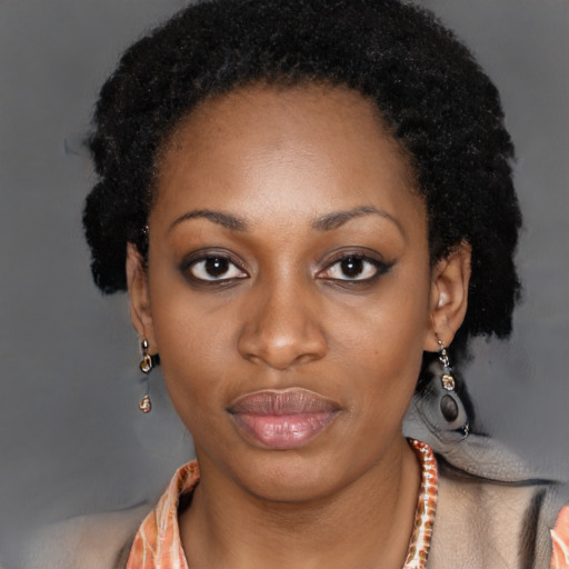 Neutral black young-adult female with long  black hair and brown eyes