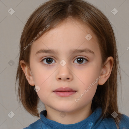 Neutral white child female with medium  brown hair and brown eyes