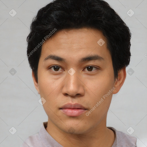 Neutral asian young-adult male with short  black hair and brown eyes